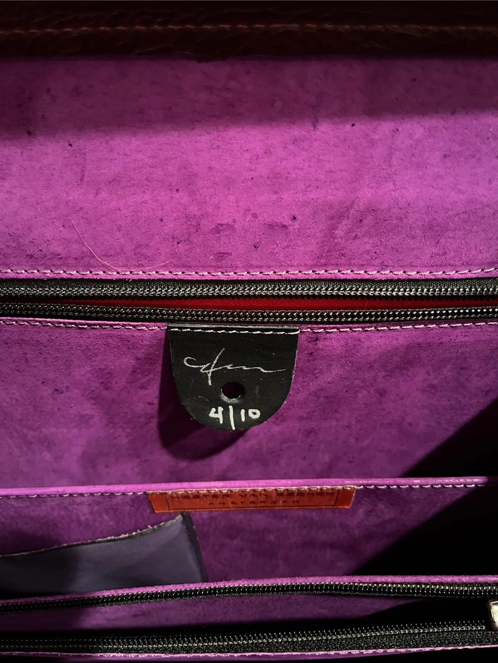 Hester Van Eeghen Purple and Green Accordion Design Handbag Purse Backpack